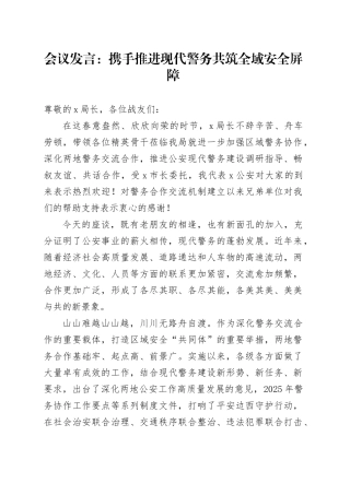 会议发言：携手推进现代警务  共筑全域安全屏障