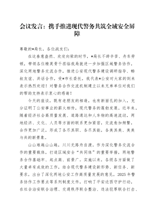 会议发言：携手推进现代警务 共筑全域安全屏障