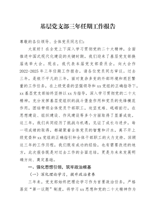 基层党支部三年任期工作报告