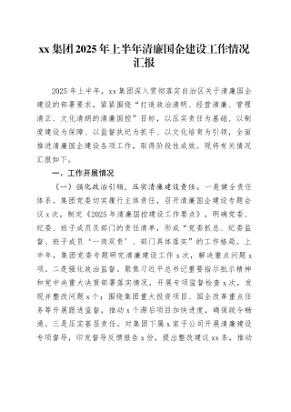 集团2025年上半年清廉国企建设工作情况汇报