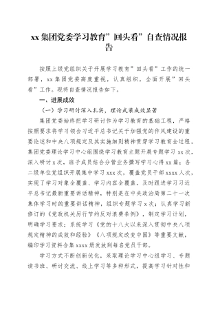 集团党委学习教育回头看自查情况报告