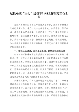 纪检系统“三化”建设年行动工作推进情况汇报