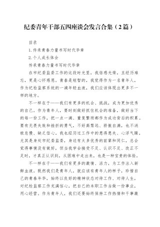 纪委青年干部五四座谈会发言合集（2篇）