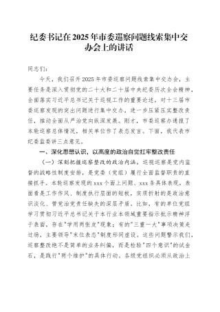 纪委书记在2025年市委巡察问题线索集中交办会上的讲话
