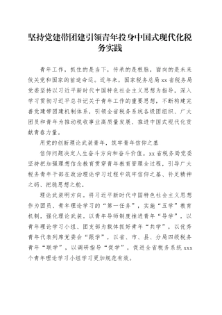 坚持党建带团建引领青年投身中国式现代化税务实践