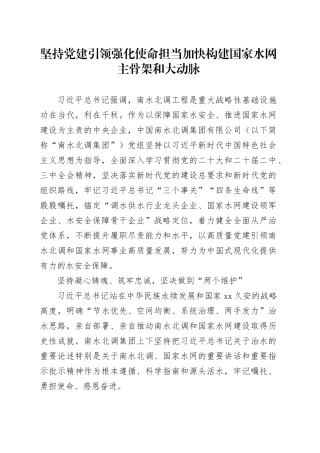 坚持党建引领 强化使命担当 加快构建国家水网主骨架和大动脉