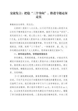交流发言：把稳“三个导向”，推进专题走深走实