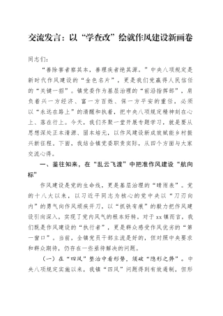 交流发言：以“学查改”绘就作风建设新画卷
