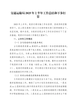 交通运输局2025年上半年工作总结和下步打算