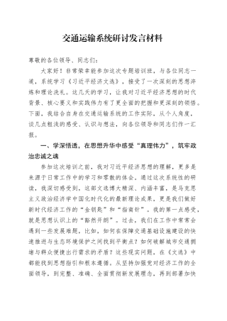 交通运输系统研讨发言材料