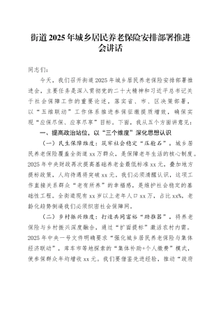 街道2025年城乡居民养老保险安排部署推进会讲话