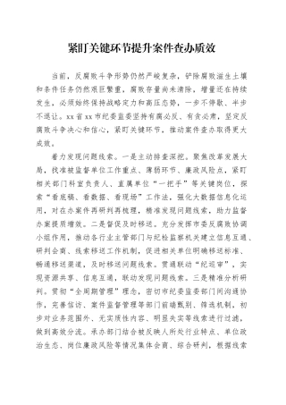 紧盯关键环节提升案件查办质效