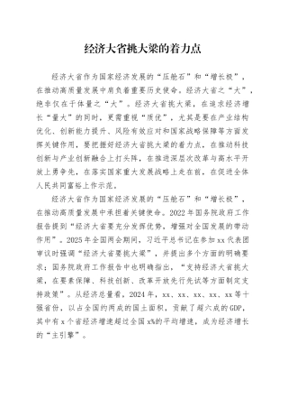 经济大省挑大梁的着力点