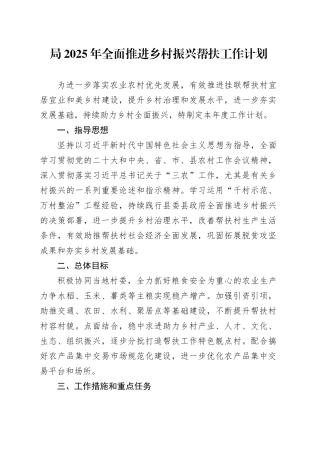 局2025年全面推进乡村振兴帮扶工作计划