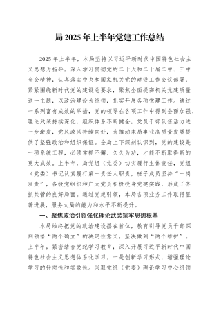 局2025年上半年党建工作总结20250611