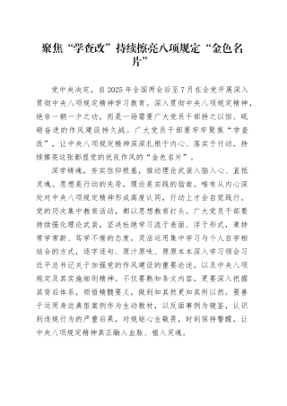 聚焦“学查改”持续擦亮八项规定“金色名片”