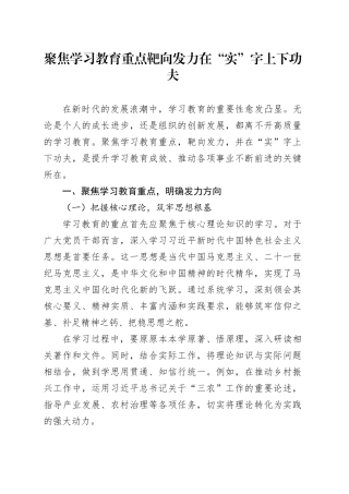 聚焦学习教育重点靶向发力在“实”字上下功夫