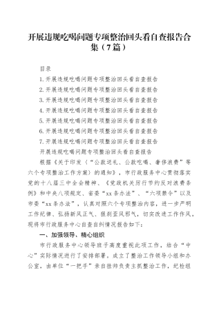 开展违规吃喝问题专项整治回头看自查报告合集（7篇）20250723