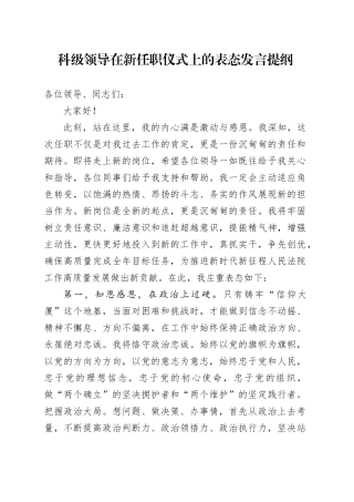 科级领导在新任职仪式上的表态发言提纲