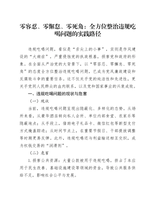 零容忍、零懈怠、零死角：全方位整治违规吃喝问题的实践路径