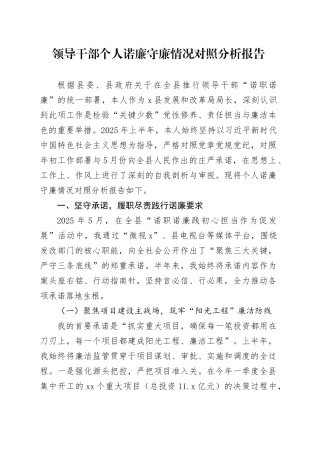 领导干部个人诺廉守廉情况对照分析报告