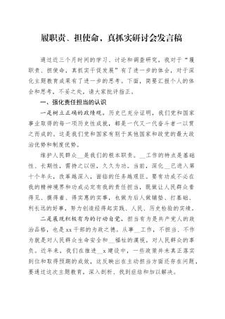 履职责、担使命，真抓实研讨会发言稿