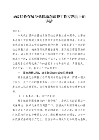 民政局长在城乡低保动态调整工作专题会上的讲话