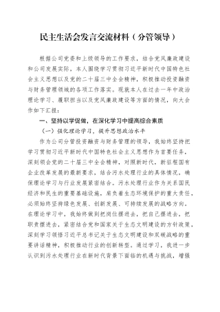 民主生活会发言交流材料（分管领导）