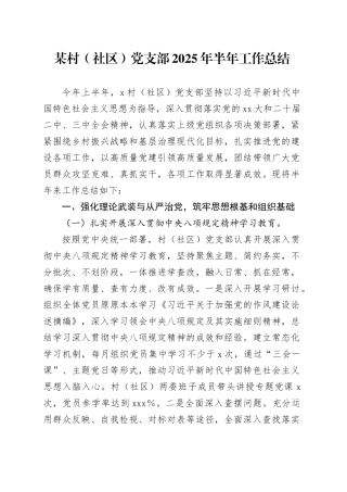 某村（社区）党支部2025年半年工作总结