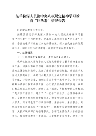 某单位深入贯彻中央八项规定精神学习教育回头看情况报告20250723