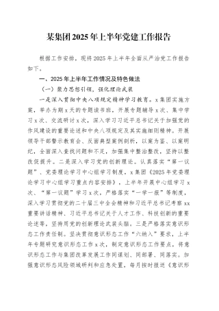 某集团2025年上半年党建工作报告