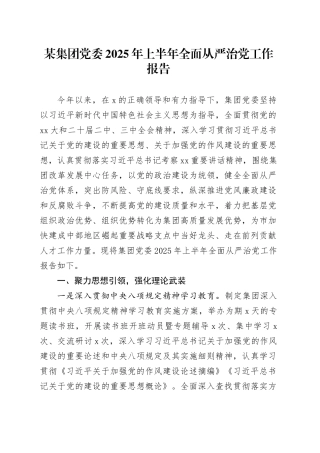 某集团党委2025年上半年全面从严治党工作报告