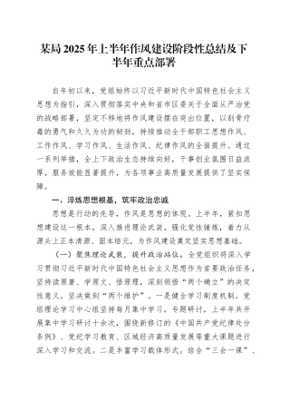 某局2025年上半年作风建设阶段性总结及下半年重点部署