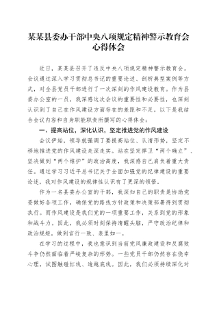 某某县委办干部中央八项规定精神警示教育会心得体会