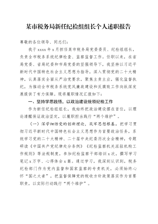 某市税务局新任纪检组组长个人述职报告