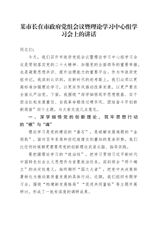 某市长在市政府党组会议暨理论学习中心组学习会上的讲话