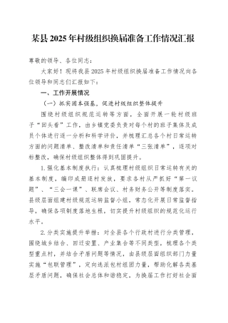 某县2025年村级组织换届准备工作情况汇报