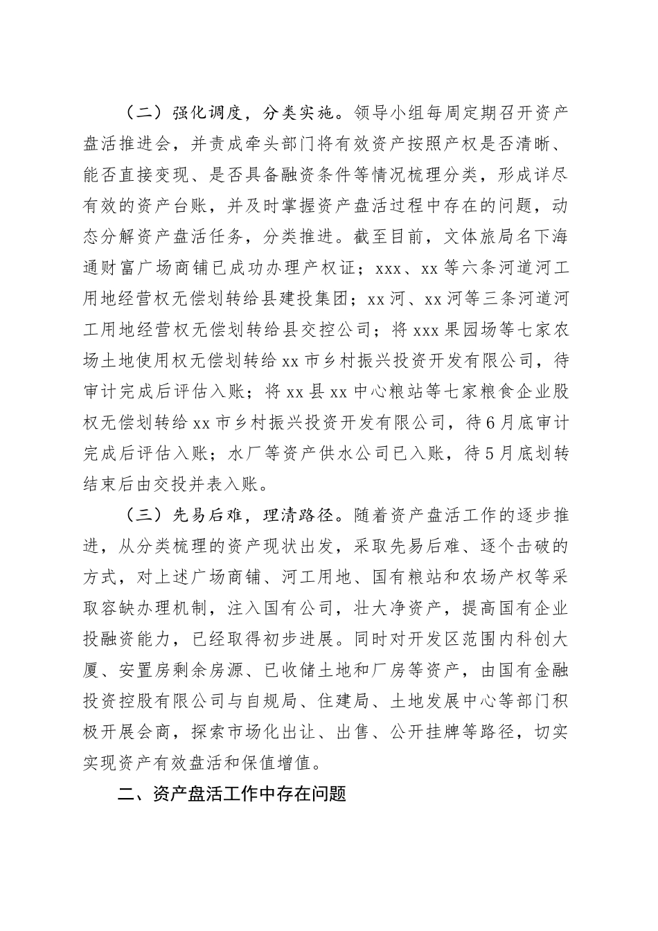 某县国有资产盘活工作开展情况和下步打算汇报_第2页