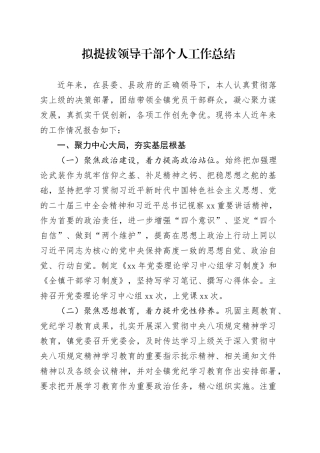 拟提拔领导干部个人工作总结