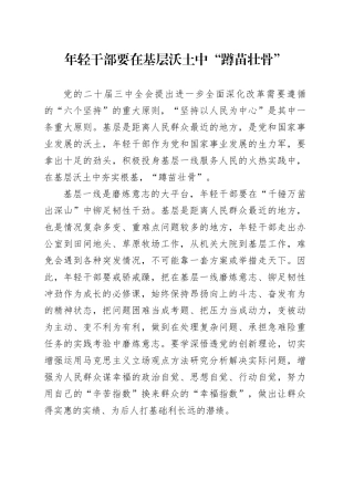 年轻干部要在基层沃土中“蹲苗壮骨”