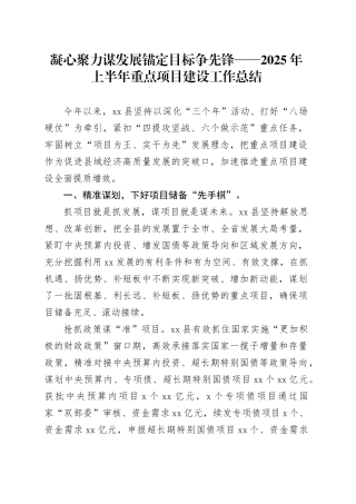 凝心聚力谋发展锚定目标争先锋——2025年上半年重点项目建设工作总结