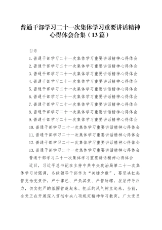 普通干部学习二十一次集体学习重要讲话精神心得体会合集（13篇）20250804