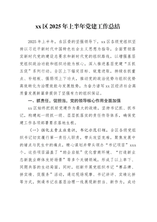 区2025年上半年党建工作总结20250820