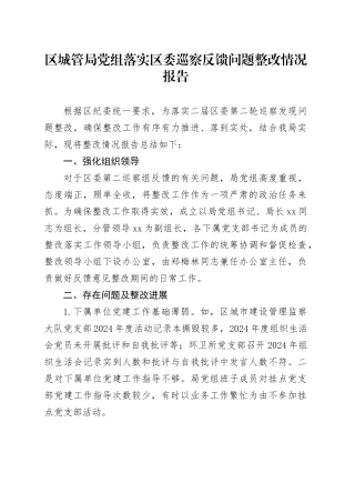 区城管局党组落实区委巡察反馈问题整改情况报告