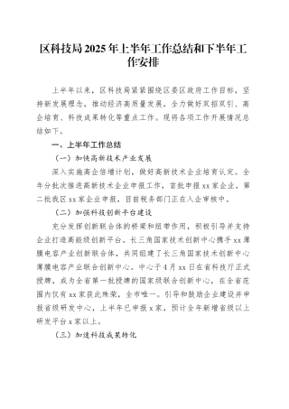 区科技局2025年上半年工作总结和下半年工作安排