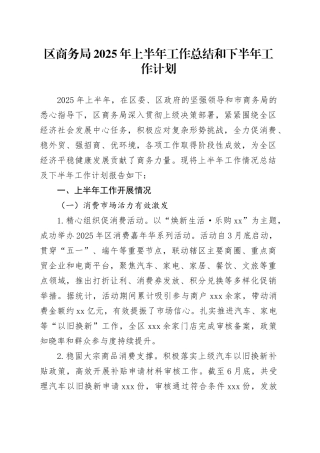 区商务局2025年上半年工作总结和下半年工作计划