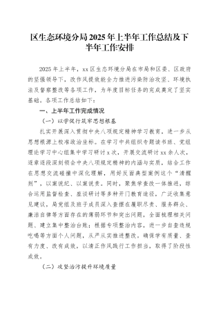 区生态环境分局2025年上半年工作总结及下半年工作安排