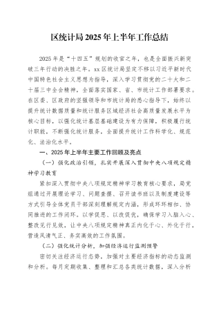区统计局2025年上半年工作总结