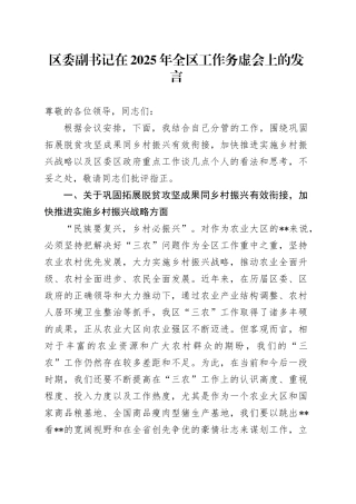 区委副书记在2025年全区工作务虚会上的发言