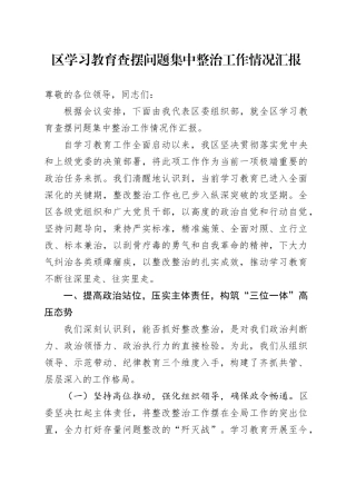 区学习教育查摆问题集中整治工作情况汇报